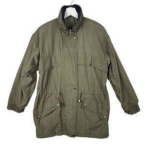 London Fog Field Coat Mens S‎ Green Utility  Vintage Rain Jacket Rollaway Hood